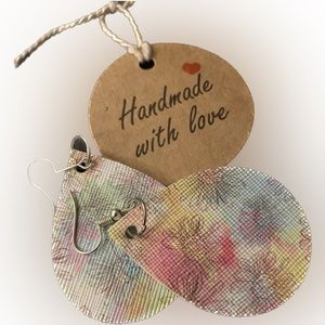 Flower Print Tear Drop Earrings 2 inch Handmade in Tennessee.